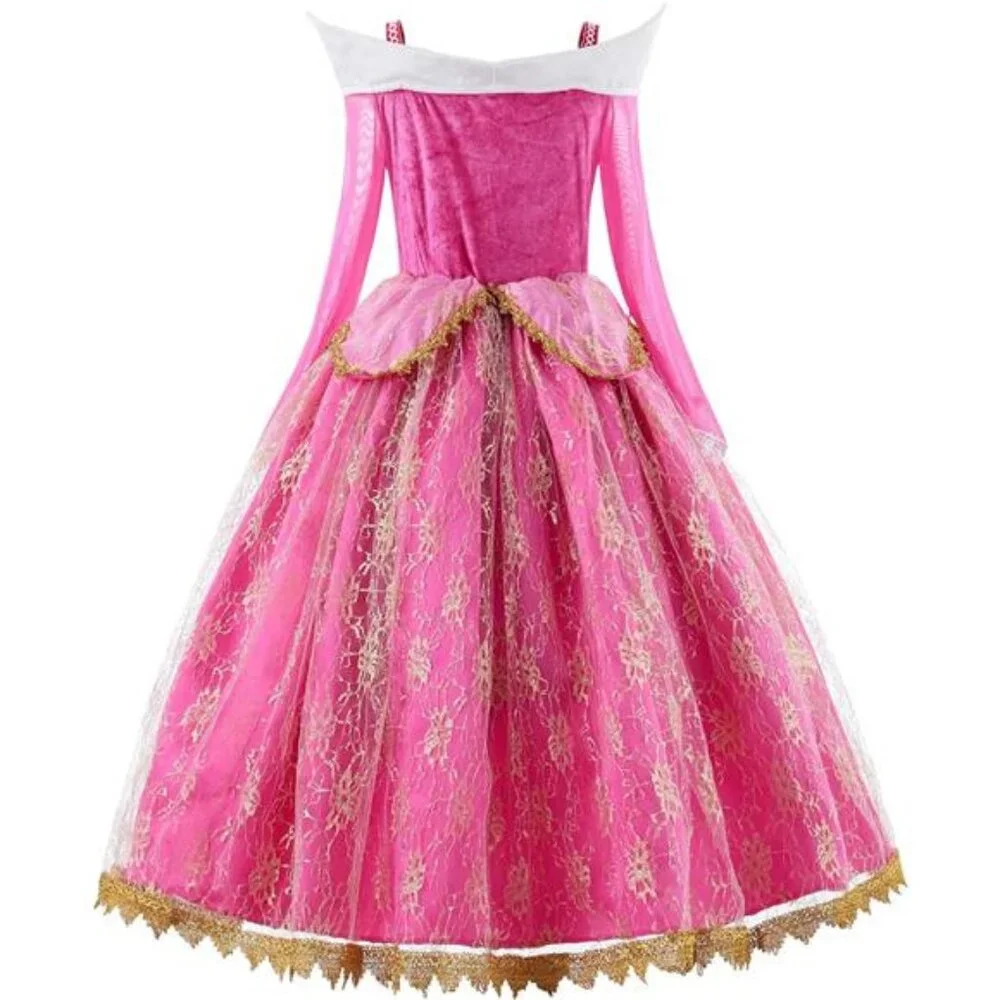 Kids Girls Pink Princess Costume Halloween Cosplay Party Set Dress w Accessories